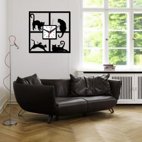 Sieninis laikrodis "Stilingi katinai 2" (sidabrinės spalvos