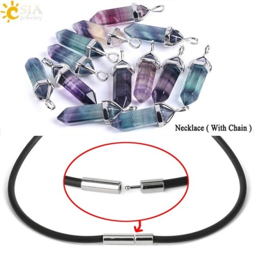 CSJA Fluorite Crystals Necklaces Pendants Suspension Quartz