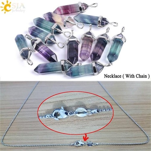 CSJA Fluorite Crystals Necklaces Pendants Suspension Quartz