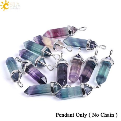 CSJA Fluorite Crystals Necklaces Pendants Suspension Quartz