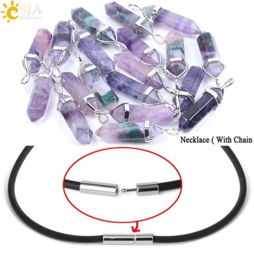 CSJA Fluorite Crystals Necklaces Pendants Suspension Quartz