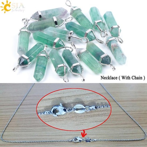 CSJA Fluorite Crystals Necklaces Pendants Suspension Quartz