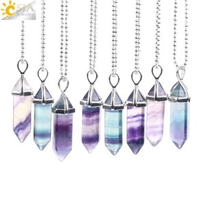 CSJA Fluorite Crystals Necklaces Pendants Suspension Quartz