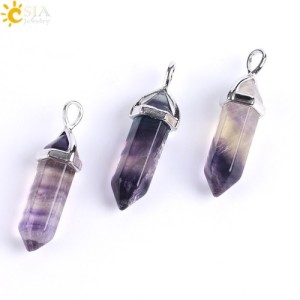 CSJA Fluorite Crystals Necklaces Pendants Suspension Quartz