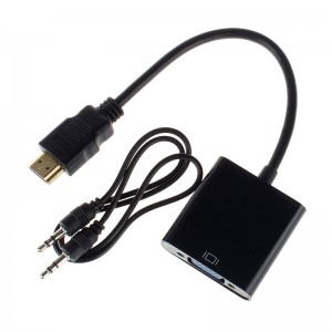 HDMI į VGA keitiklis adapteris su USB audio laidu (juodas)