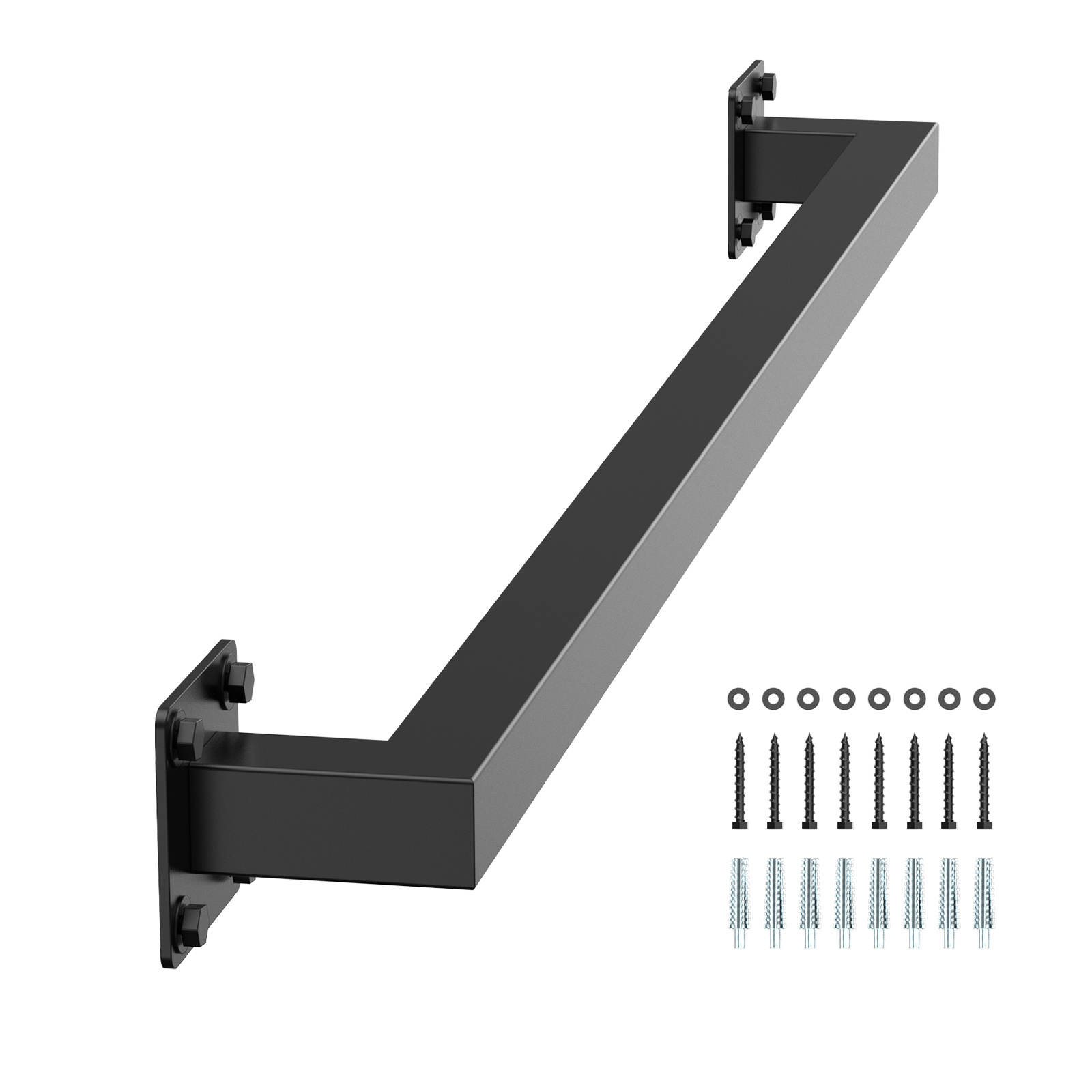 PEMIUM Sieninis laiptų turėklas, 1215 mm juodas geležinis laiptų turėklas patalpoms, 113 kg apkrovos talpa, pramoninis turėklas laiptams, kvadratinė vamzdis palėpės verandai, 2 dalys