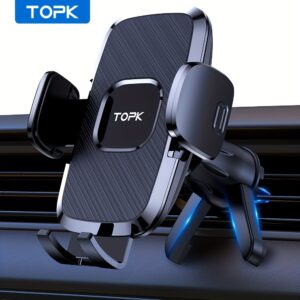 TOPK patobintas oro ventiliacijos automobilio montavimas - laisvų rankų telefono laikiklis, reguliuojamas spaustukas, suderinamas su visais telefonais, ABS medžiaga, puikiai tinka naudoti automobiliui, automobilio reikmenys
