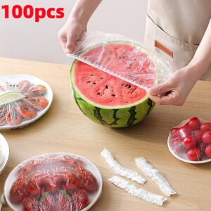 Daugkartiniai maisto produktų maišeliai 100 vnt., maistui tinkami plastikiniai šviežumo išlaikymo dangteliai, universalūs dulkėms atsparūs dangteliai dubenims, lėkštėms, vaisiams, daržovėms, virtuvės maisto saugojimui piknikams ir kepsniams, visų metų laikų naudojimui