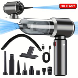 QILIEASY: 2026 Naujas 20000Pa galingo siurbimo automobilinis dulkių siurblys, 100W didelės galios rankinis dulkių siurblys, komplektuojamas su žarna ir plyšio įrankiu, 2000mAh*3 didelės talpos baterija, šlapias ir sausas dulkių siurblys su siurbimo ir pūtimo funkcijomis, tinkamas sofoms