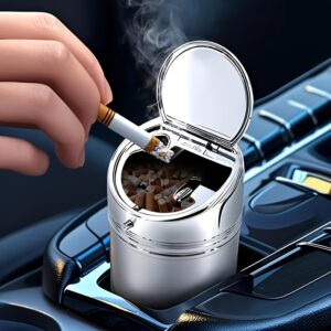 Automobilio peleninė iš nerūdijančio plieno su vieno paspaudimo atsidarančiu dangteliu, įmontuotu burnos kauklu ir gesintuvu, stilingas metalinis dizainas, tinka namams, biurui ar transporto priemonei