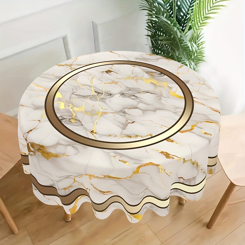 Gilaus marmuro apvalus staltiesė 149.99 cm, auksinės marmurinės tekstūros granito paviršiaus poliesterio apvalus stalo užtiesalas namų virtuvės valgomojo vakarėlio stalo dekorui
