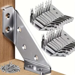 50 vnt. rinkinys (10 laikiklių + 40 varžtų) – patvarus metalinis laikiklis su varžtais, -90° kampo atrama, atsparus įbrėžimams ir dilimui, lengvai montuojamas, tinkamas baldams ir mediniams rėmams