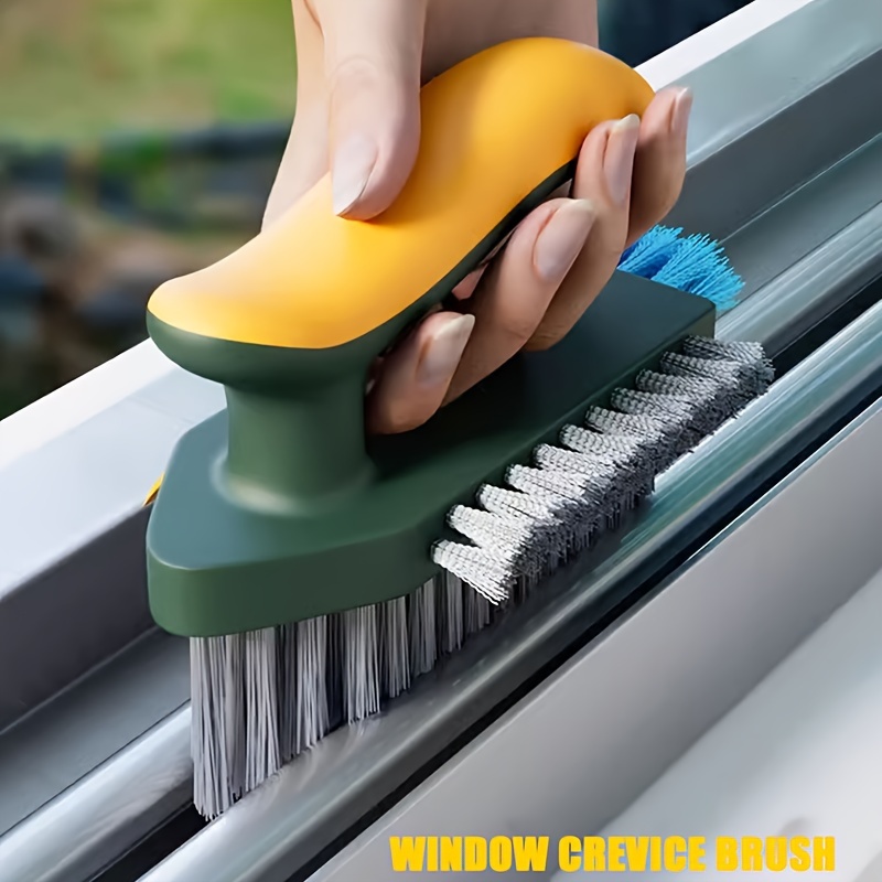 2-in-1 valymo šepetys, daugiafunkcinis tarpelių šepetys, grindų šepetys, vonios kambario kampų tarpelių, tualeto valymo šepetys, žalias/baltas, 1 vnt., su nuskustuku, patvarus medžiagos, namų tarpelių valymui