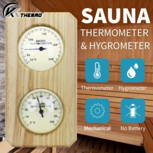 1 vnt. Saunos termohigrometras 2-in-1 vidaus drėgmės ir temperatūros matuoklis, medžio/nerūdijančio plieno medžiaga, Celsijaus/Farenheito temperatūra