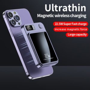 Naujas nešiojamas 10000Mah itin galingas magnetinis belaidis energijos bankas su 22.5W/PD20 greituoju įkrovimu, tinkamas Apple 16/15Pro/14Max/13/12 ir Android telefonams (Usb/Type-C) su LED energijos ekranu, skirtas kelionėms lauke, avarinis energijos bankas