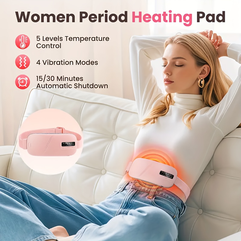 Pilvo masažo diržas, USB įkraunamas su LED ekranu, 5 lygių reguliuojamas šiluminis masažo įrenginys, mažas nešiojamas vibruojantis diržas, menstruacinis šiluminis masažo įrenginys moterims, namų naudojimui, darbui, puiki rožinė dovana moterims