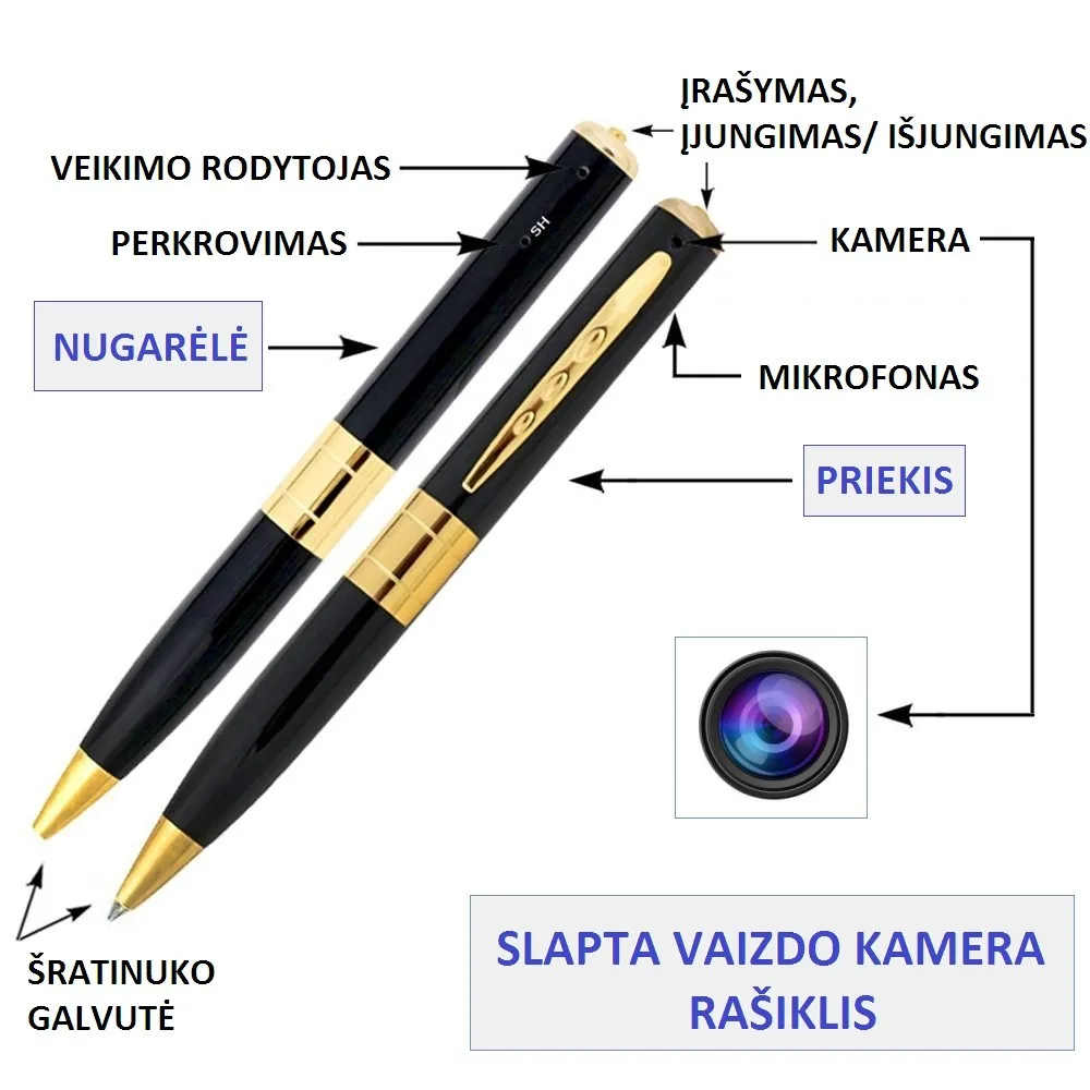 Slapta kamera - rašiklis "Šnipas"