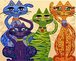 Paveikslas "Keturi spalvoti linksmi katinai" (50x65 su rėmeliu)