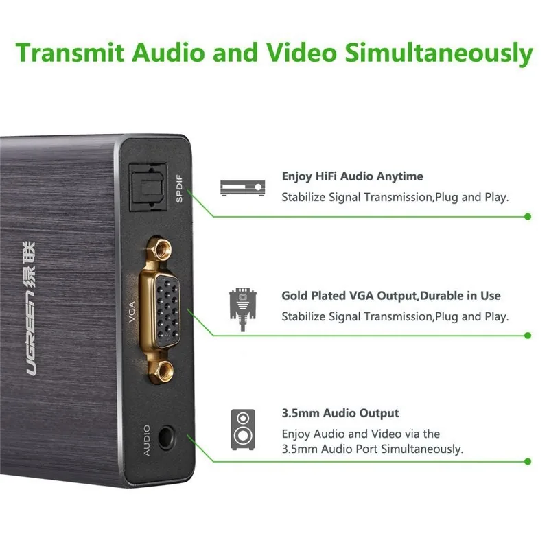 HDMI į VGA ir SPDIF keitiklis (1080P)