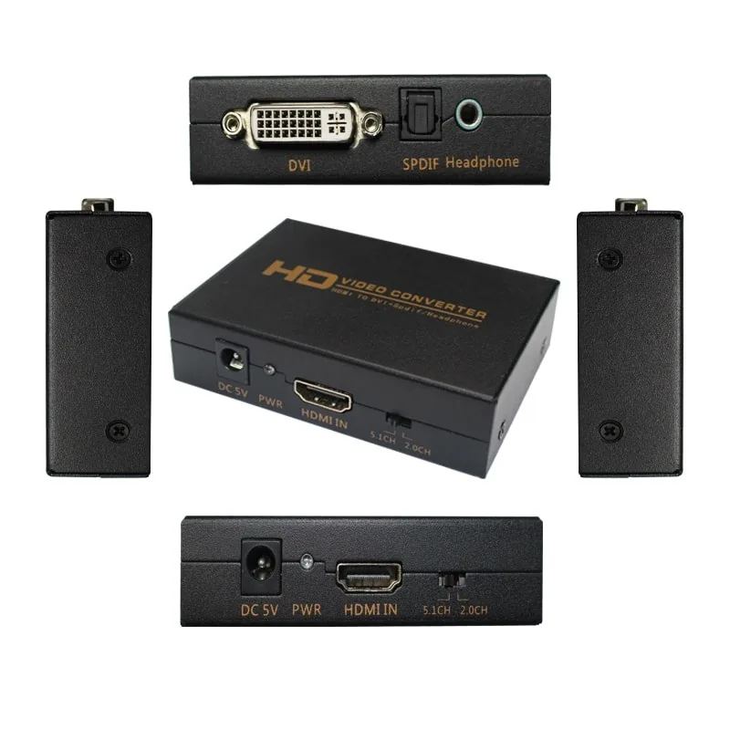 HDMI į DVI ir SPDIF + ausinės keitiklis (1080P)