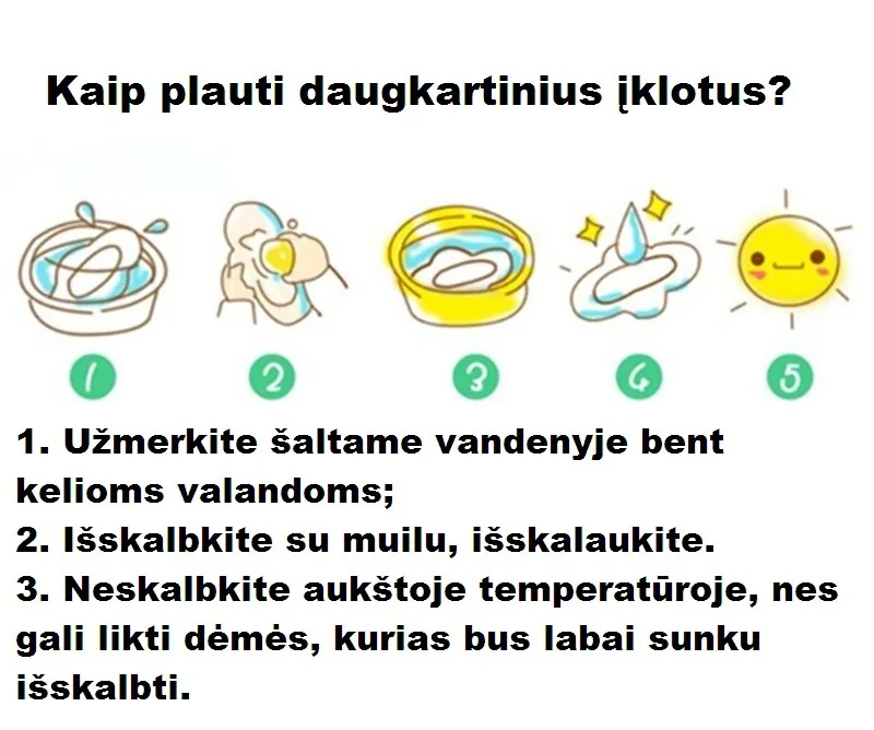 Daugkartinio naudojimo higieniniai įklotai "Patogumas" (5 vnt.