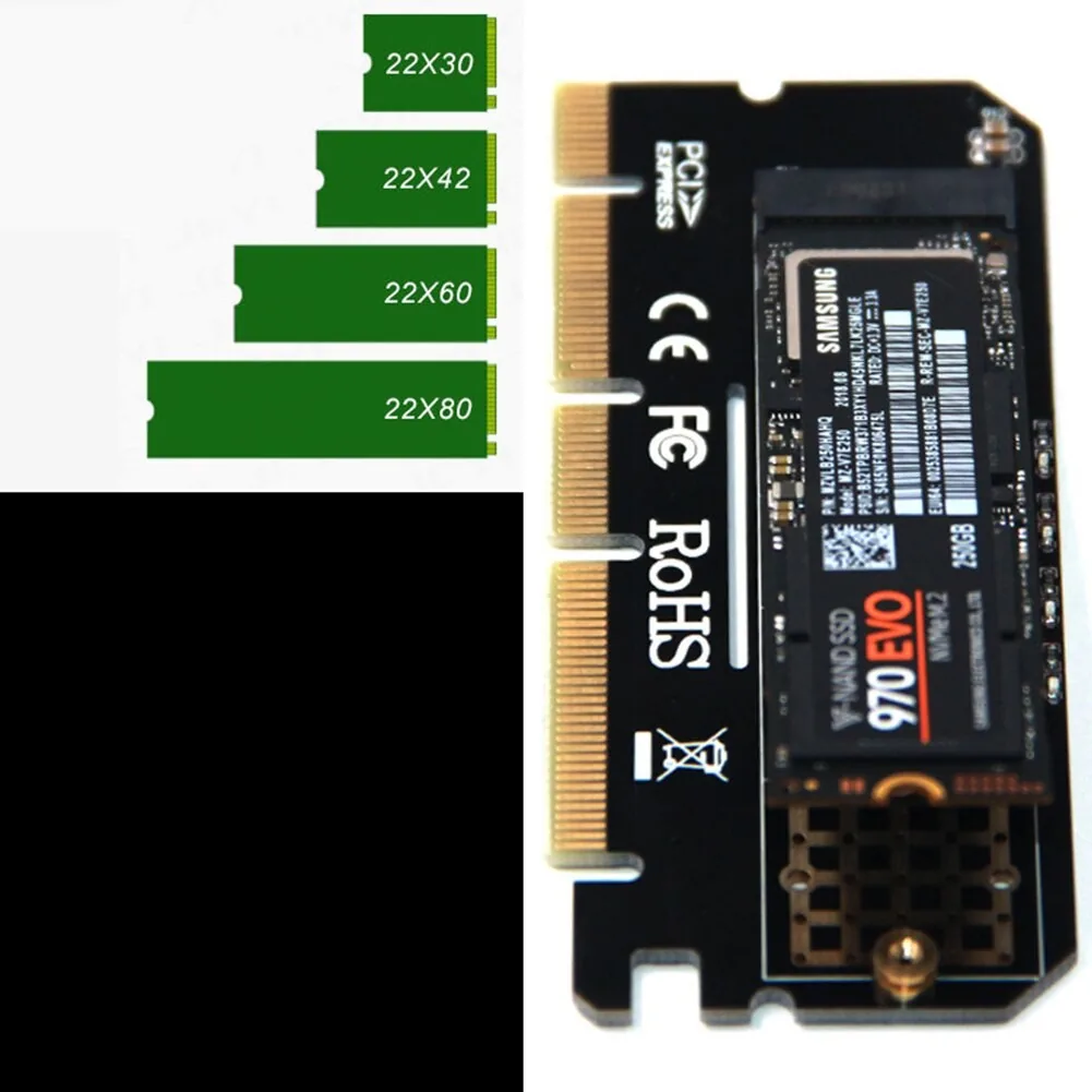 M.2 į PCI-E 3.0 X16 plokštė "Black edition" (NVME, NGFF, SSD)