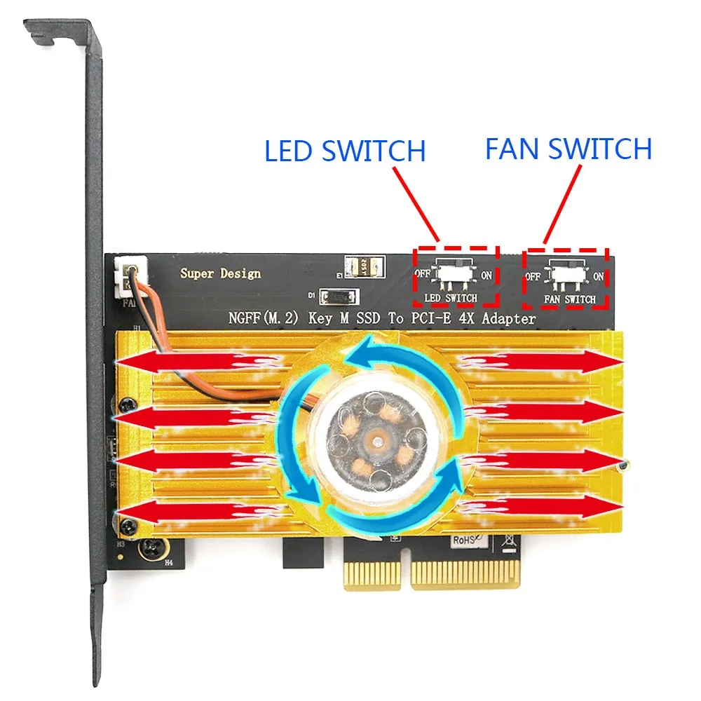 M.2 į PCI-E 3.0 X4 plokštė "Black edition Pro 6" (NVME, NGFF