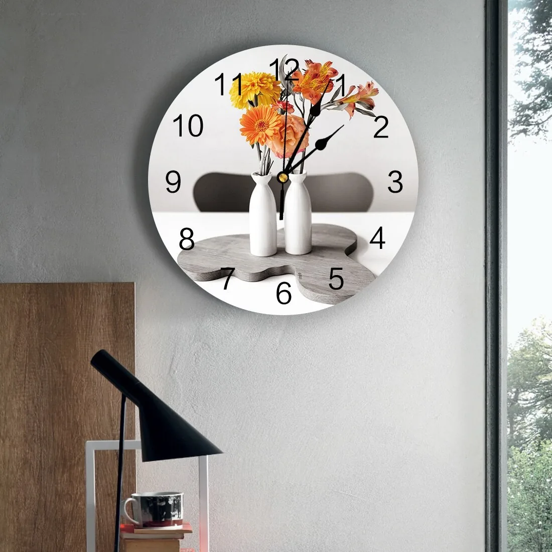 Sieninis laikrodis "Gėlės keraminėse vazose" (25 cm)