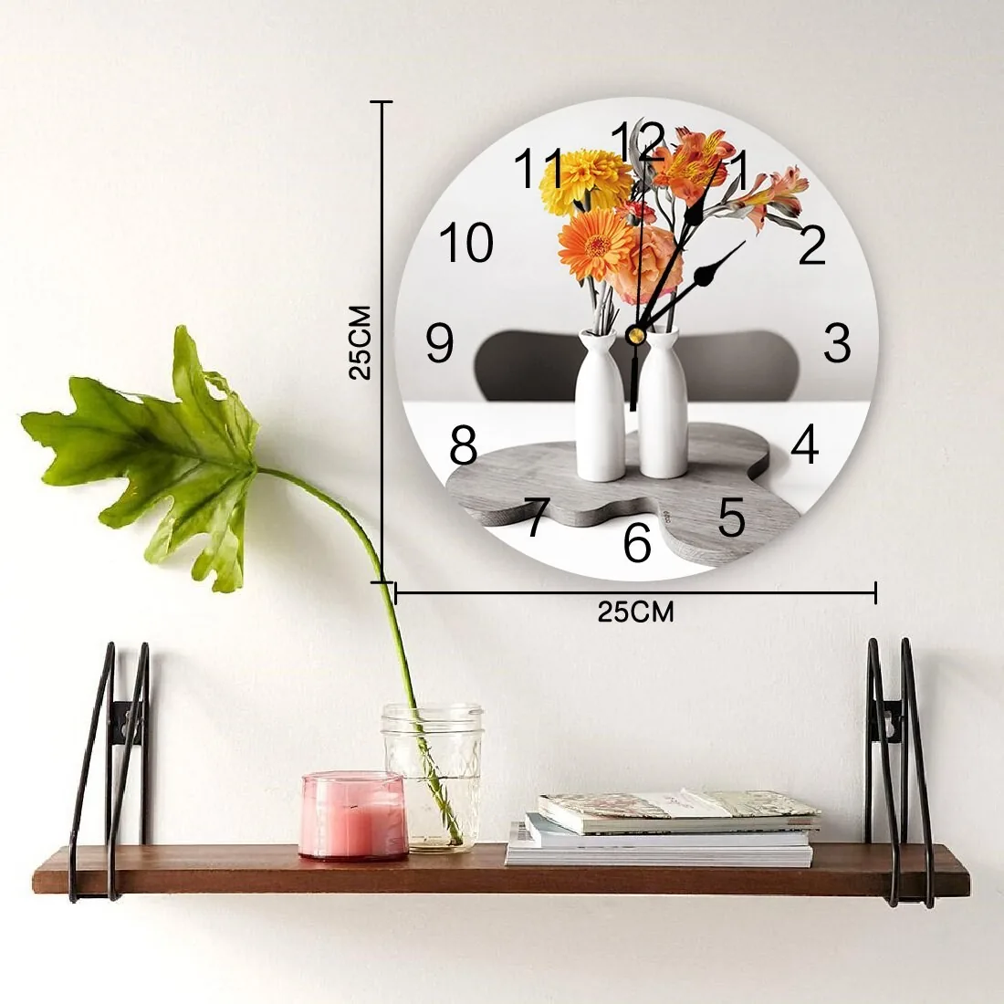 Sieninis laikrodis "Gėlės keraminėse vazose" (25 cm)