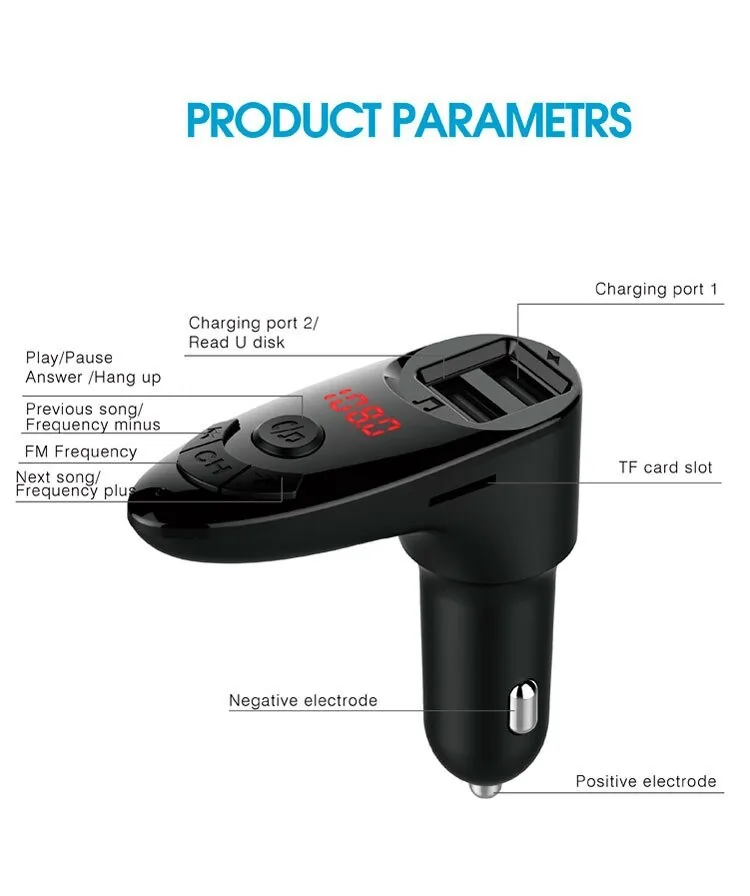 FM bangų moduliatorius automobiliams (su Bluetooth laisvų rankų