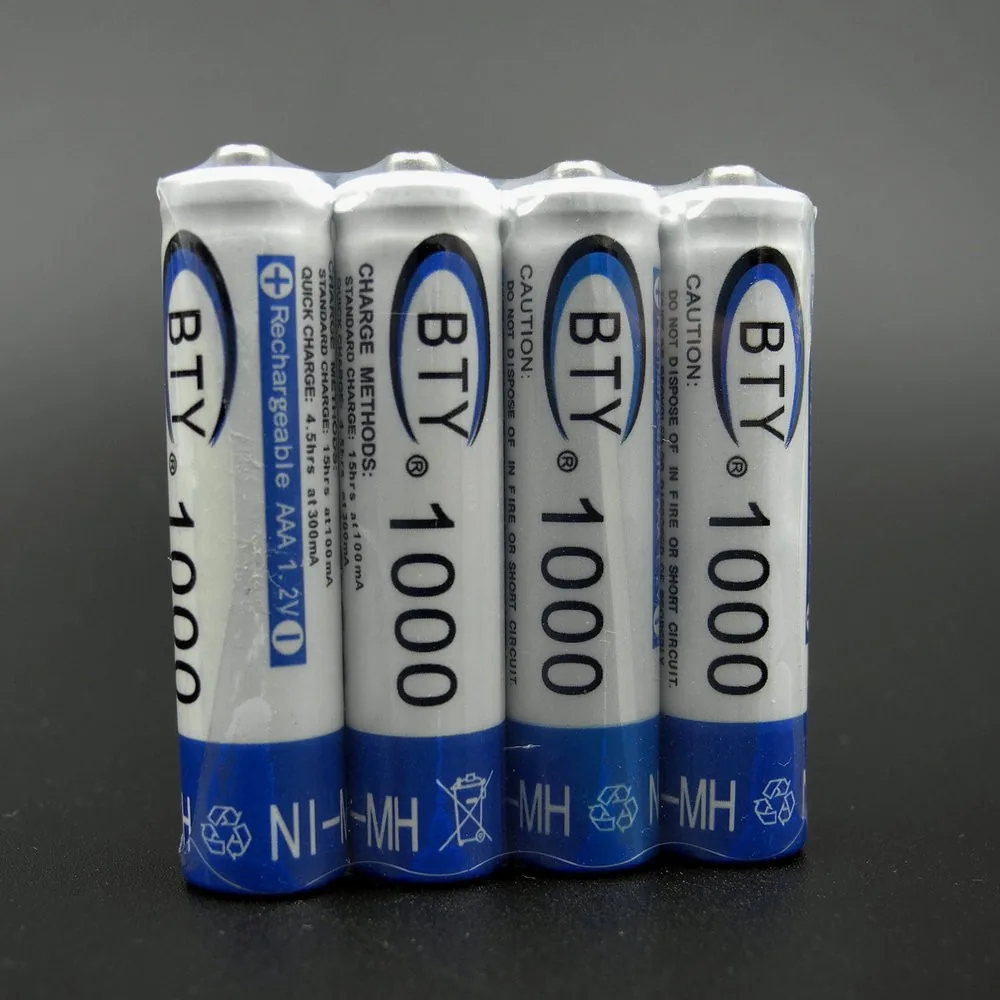 4 įkraunamos 1000 mAh AAA baterijos