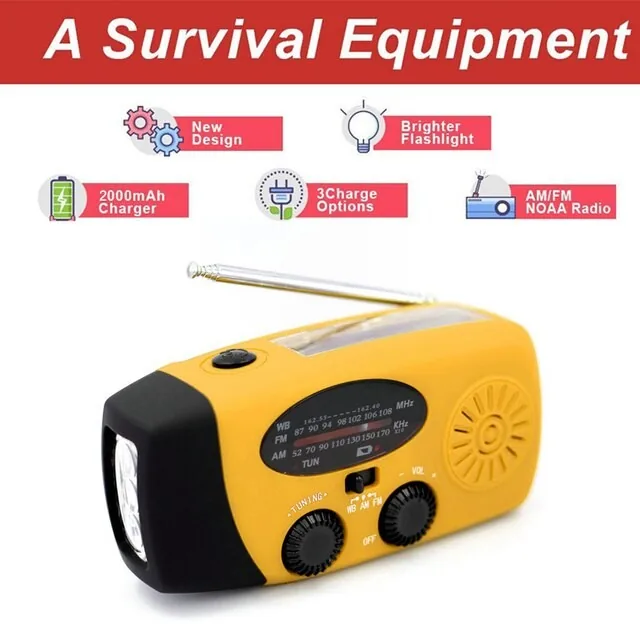 Dinamo maitinamas AM/FM/NOAA orų radijas (2000 mAh)