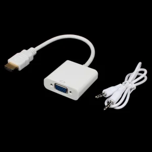 HDMI į VGA keitiklis adapteris su USB audio laidu (baltas)